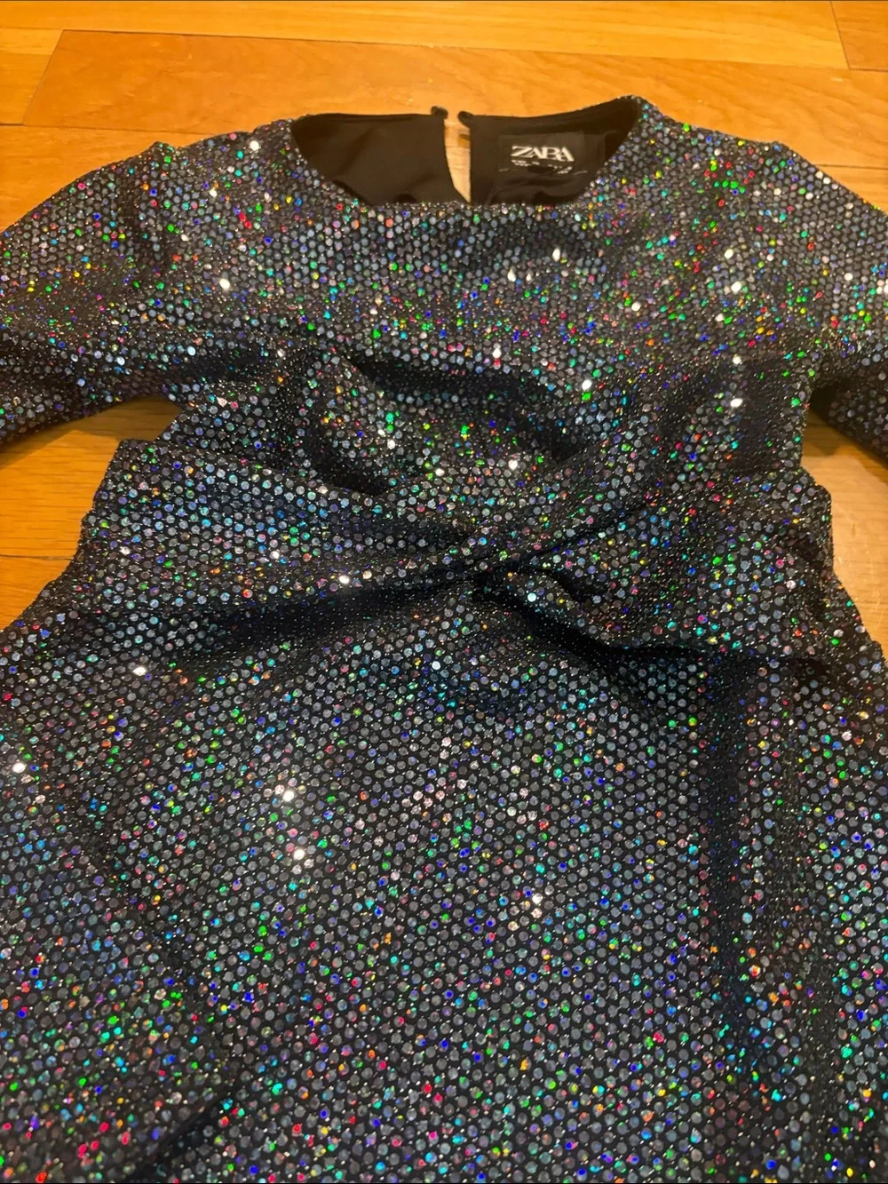 Zara Navy Sequin Long-Sleeve Party Dress